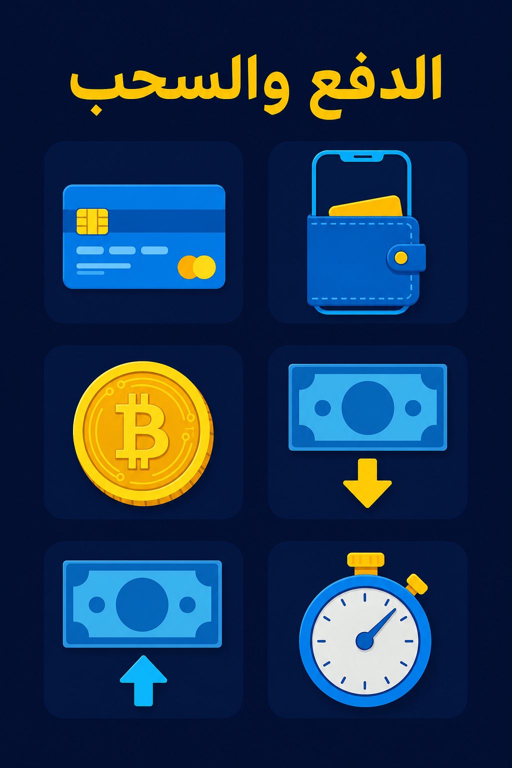 إنفوجرافيك وسائل الدفع والسحب في تطبيق 1xBet